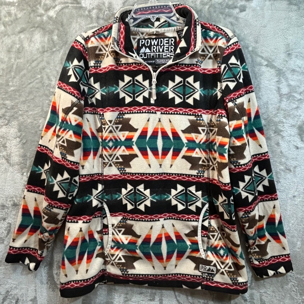 Powder River Outfitters Mens Southwestern Aztec Fleece 1/4 Zip Pullover Large